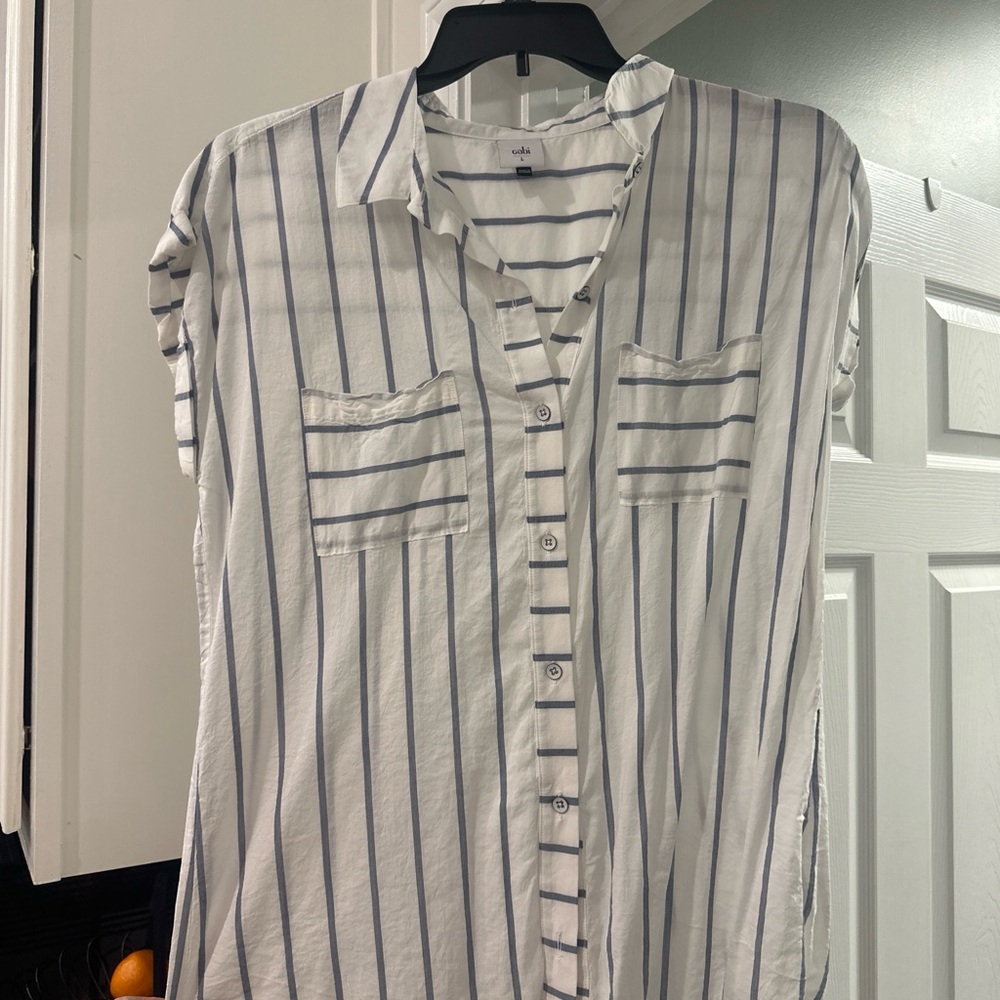 CAbi White and Blue Striped Shirt
